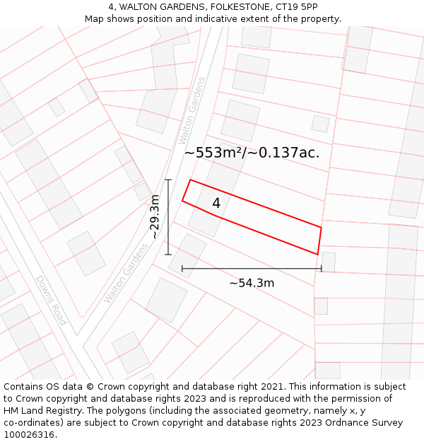 4, WALTON GARDENS, FOLKESTONE, CT19 5PP: Plot and title map