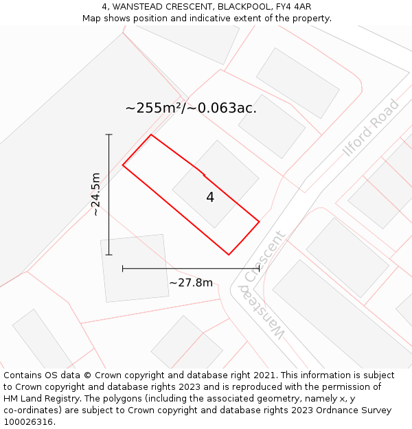 4, WANSTEAD CRESCENT, BLACKPOOL, FY4 4AR: Plot and title map