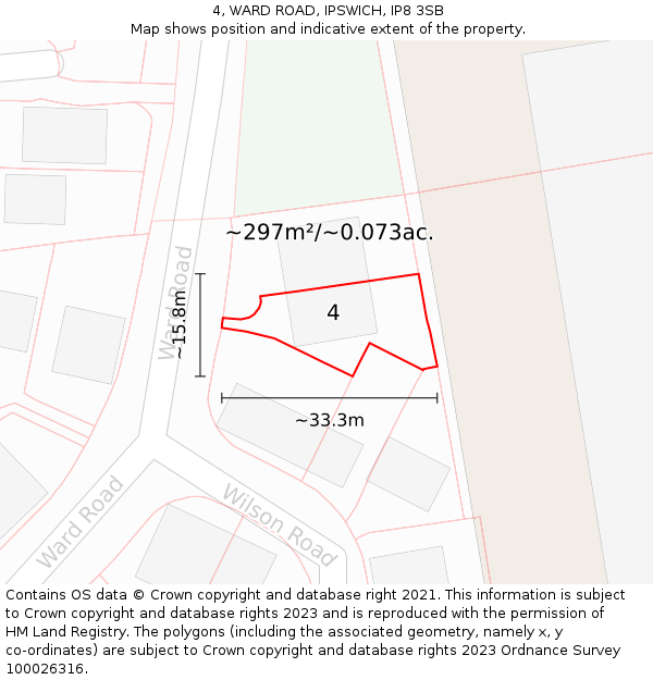 4, WARD ROAD, IPSWICH, IP8 3SB: Plot and title map