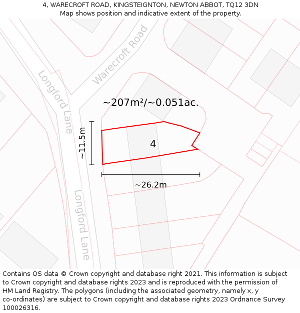 4, WARECROFT ROAD, KINGSTEIGNTON, NEWTON ABBOT, TQ12 3DN: Plot and title map
