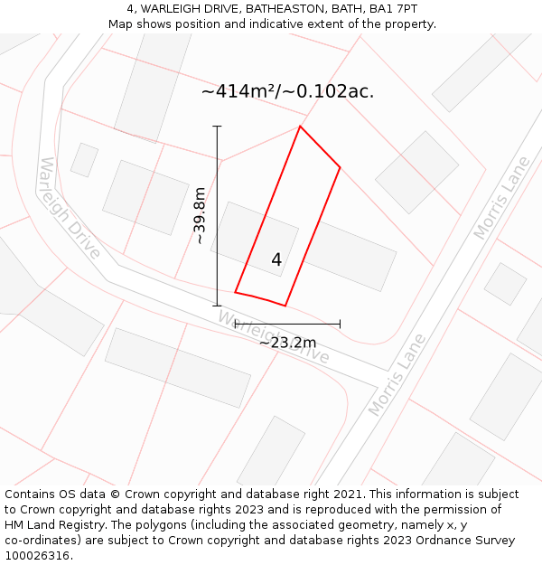 4, WARLEIGH DRIVE, BATHEASTON, BATH, BA1 7PT: Plot and title map