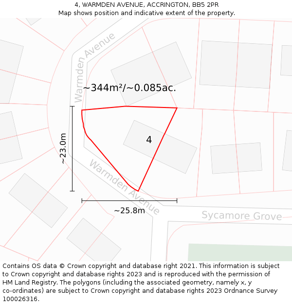 4, WARMDEN AVENUE, ACCRINGTON, BB5 2PR: Plot and title map