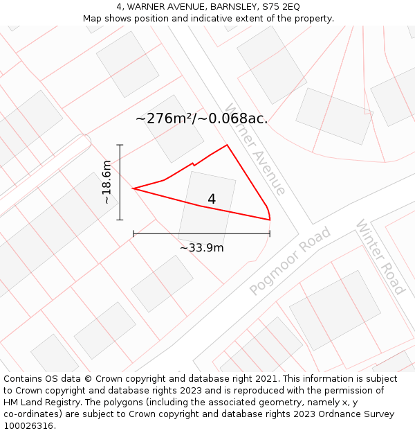4, WARNER AVENUE, BARNSLEY, S75 2EQ: Plot and title map