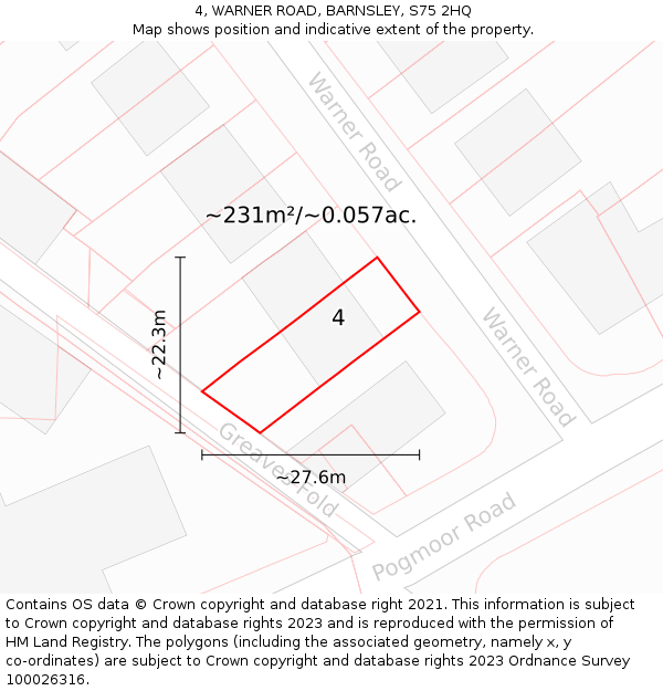 4, WARNER ROAD, BARNSLEY, S75 2HQ: Plot and title map