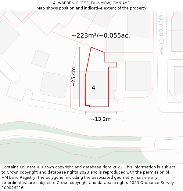4, WARREN CLOSE, DUNMOW, CM6 4AD: Plot and title map
