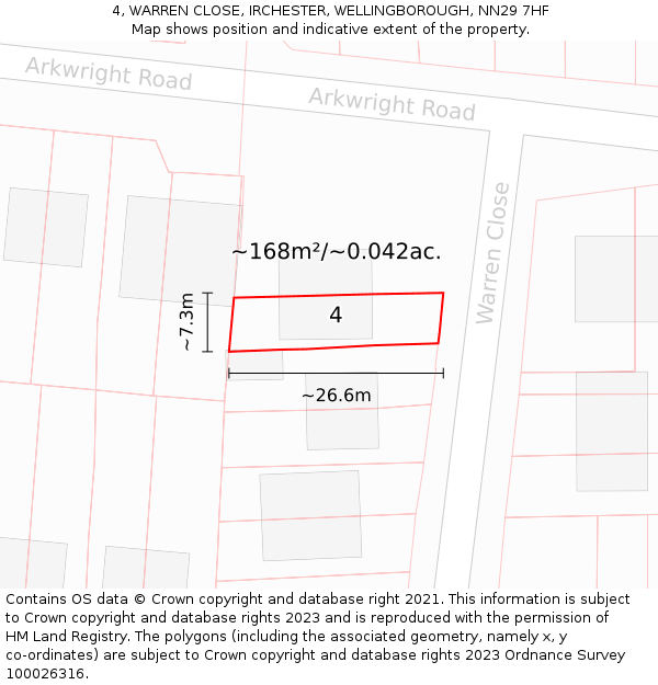 4, WARREN CLOSE, IRCHESTER, WELLINGBOROUGH, NN29 7HF: Plot and title map