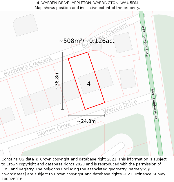 4, WARREN DRIVE, APPLETON, WARRINGTON, WA4 5BN: Plot and title map