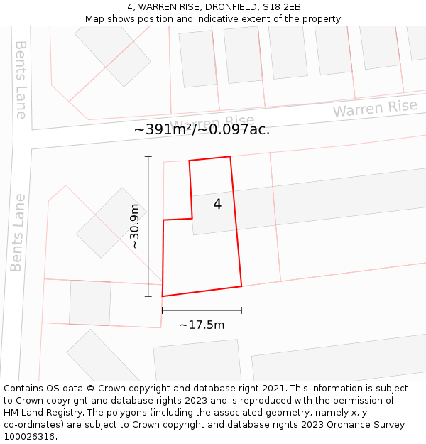 4, WARREN RISE, DRONFIELD, S18 2EB: Plot and title map