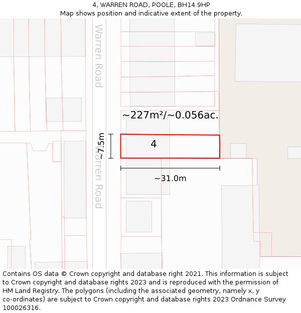 4, WARREN ROAD, POOLE, BH14 9HP: Plot and title map