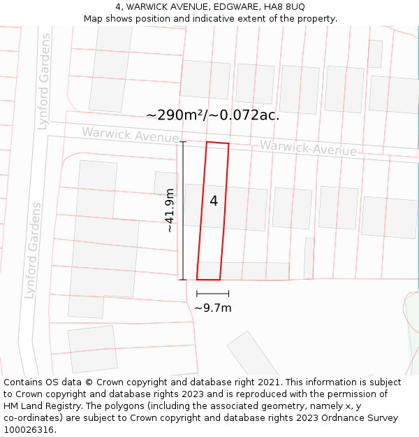 4, WARWICK AVENUE, EDGWARE, HA8 8UQ: Plot and title map