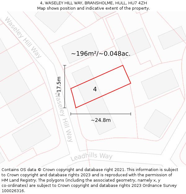 4, WASELEY HILL WAY, BRANSHOLME, HULL, HU7 4ZH: Plot and title map
