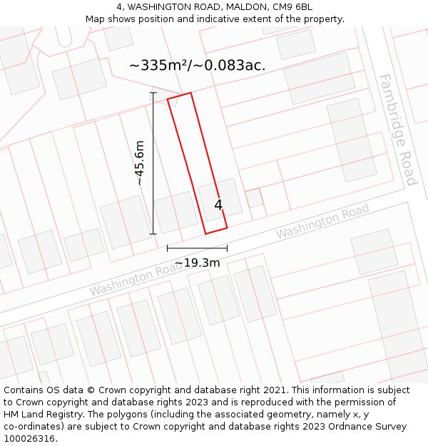 4, WASHINGTON ROAD, MALDON, CM9 6BL: Plot and title map