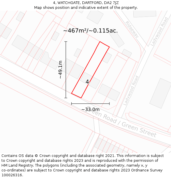 4, WATCHGATE, DARTFORD, DA2 7JZ: Plot and title map