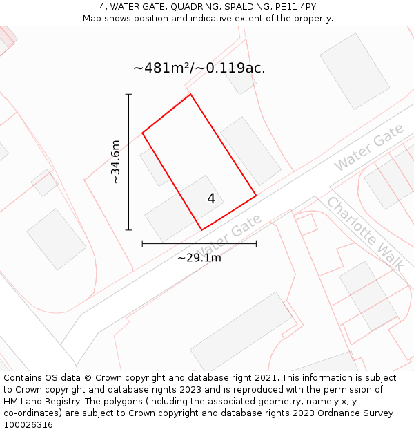 4, WATER GATE, QUADRING, SPALDING, PE11 4PY: Plot and title map