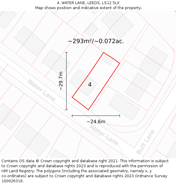 4, WATER LANE, LEEDS, LS12 5LX: Plot and title map