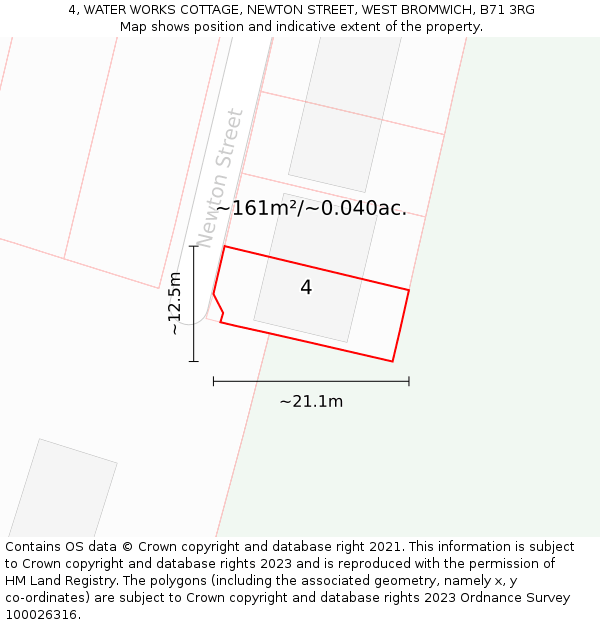 4, WATER WORKS COTTAGE, NEWTON STREET, WEST BROMWICH, B71 3RG: Plot and title map