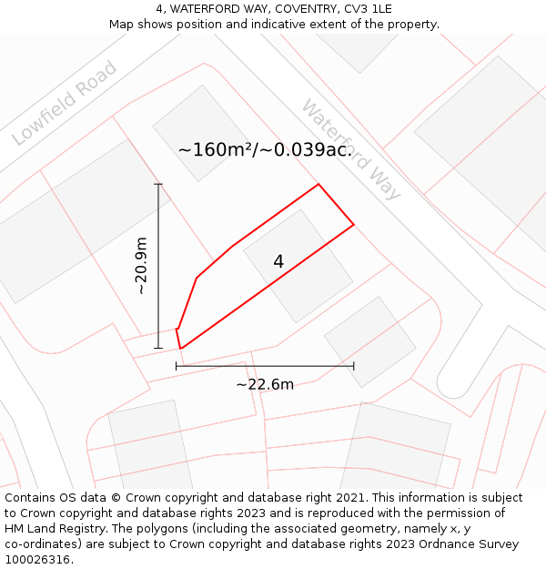 4, WATERFORD WAY, COVENTRY, CV3 1LE: Plot and title map