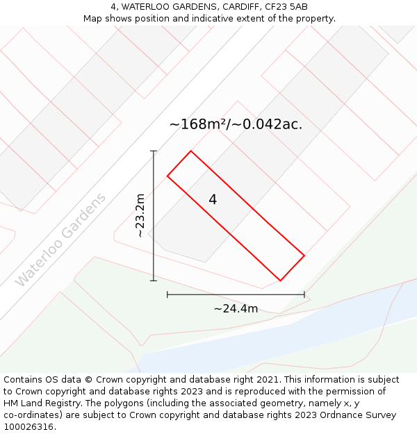 4, WATERLOO GARDENS, CARDIFF, CF23 5AB: Plot and title map