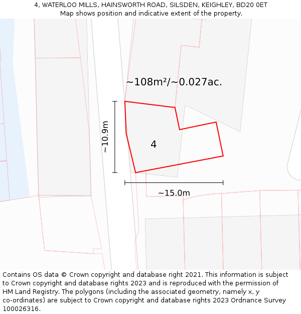 4, WATERLOO MILLS, HAINSWORTH ROAD, SILSDEN, KEIGHLEY, BD20 0ET: Plot and title map