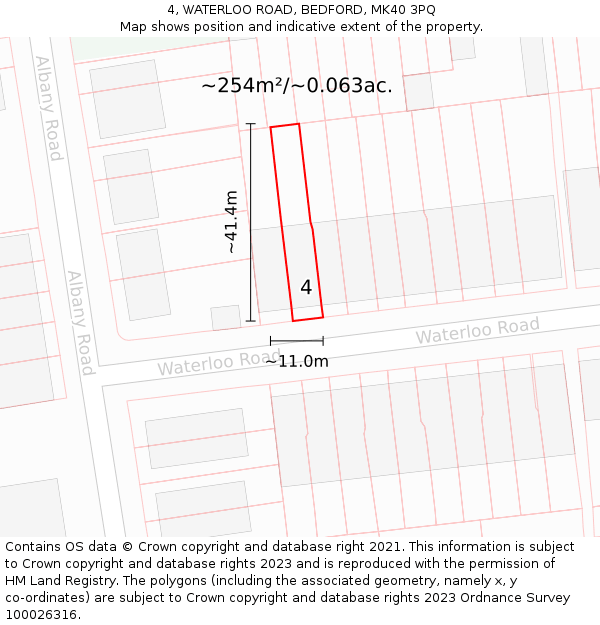 4, WATERLOO ROAD, BEDFORD, MK40 3PQ: Plot and title map