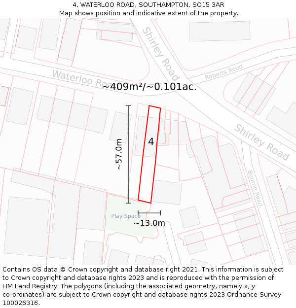 4, WATERLOO ROAD, SOUTHAMPTON, SO15 3AR: Plot and title map