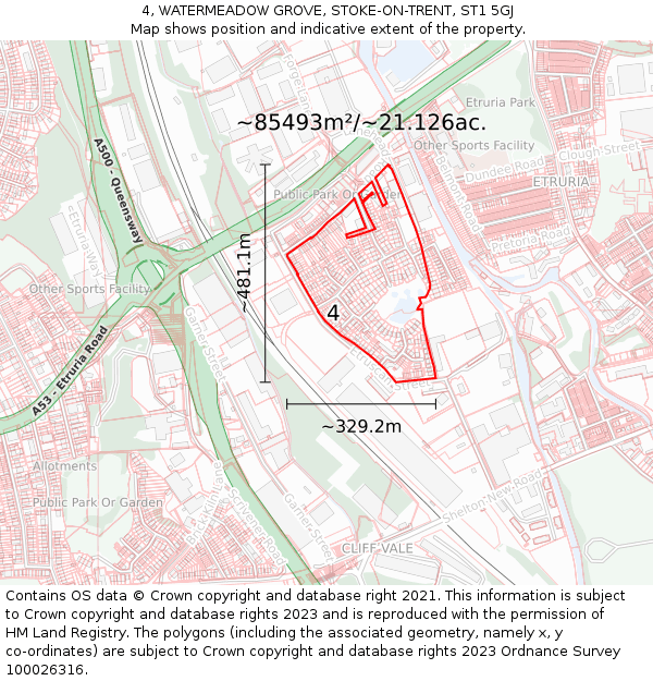 4, WATERMEADOW GROVE, STOKE-ON-TRENT, ST1 5GJ: Plot and title map