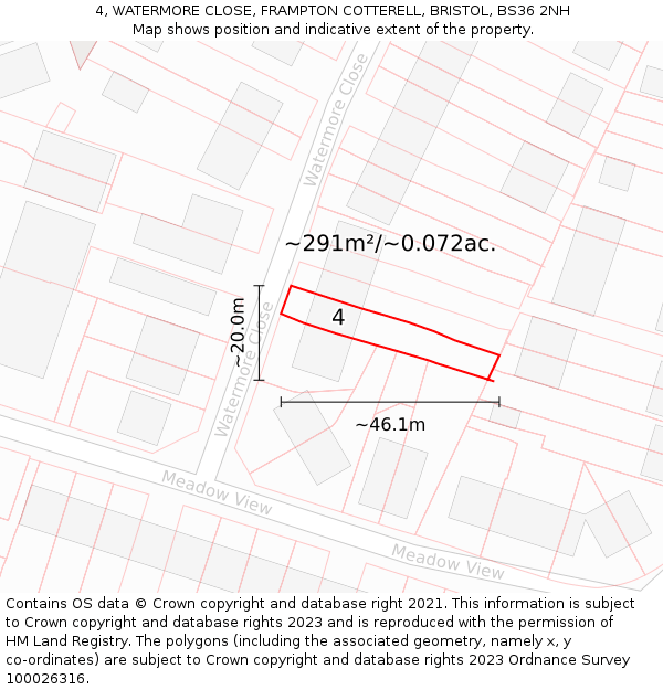 4, WATERMORE CLOSE, FRAMPTON COTTERELL, BRISTOL, BS36 2NH: Plot and title map