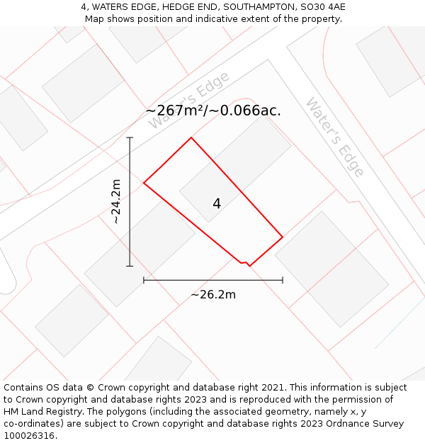 4, WATERS EDGE, HEDGE END, SOUTHAMPTON, SO30 4AE: Plot and title map