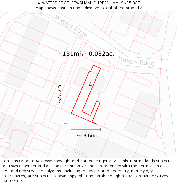 4, WATERS EDGE, PEWSHAM, CHIPPENHAM, SN15 3GE: Plot and title map