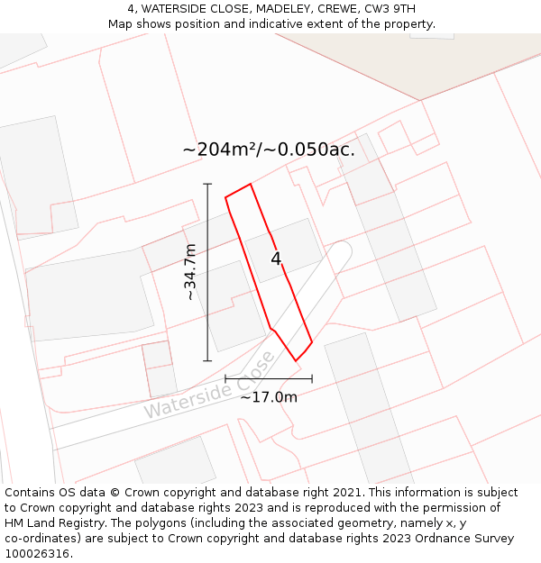 4, WATERSIDE CLOSE, MADELEY, CREWE, CW3 9TH: Plot and title map