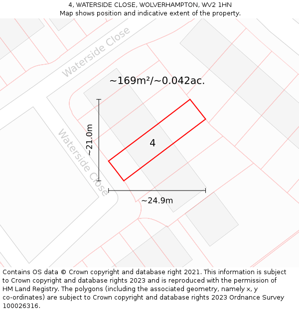4, WATERSIDE CLOSE, WOLVERHAMPTON, WV2 1HN: Plot and title map