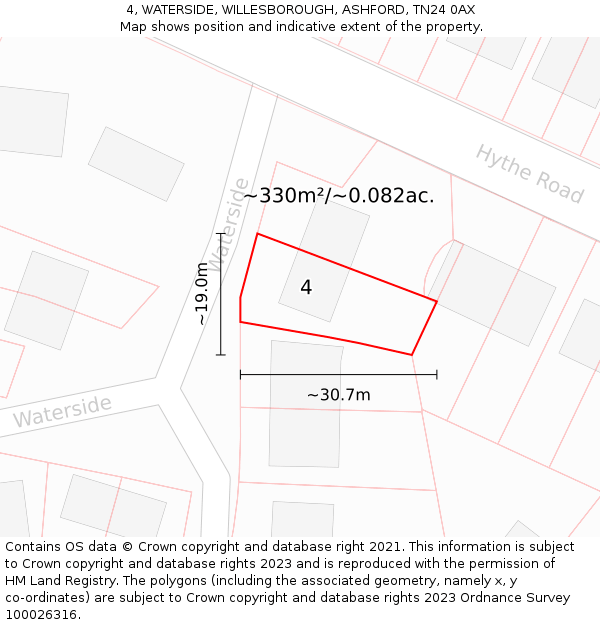 4, WATERSIDE, WILLESBOROUGH, ASHFORD, TN24 0AX: Plot and title map