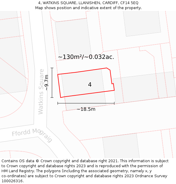4, WATKINS SQUARE, LLANISHEN, CARDIFF, CF14 5EQ: Plot and title map