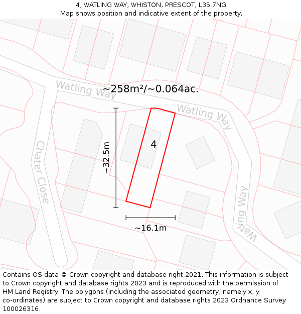 4, WATLING WAY, WHISTON, PRESCOT, L35 7NG: Plot and title map