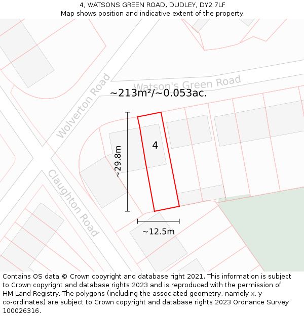 4, WATSONS GREEN ROAD, DUDLEY, DY2 7LF: Plot and title map