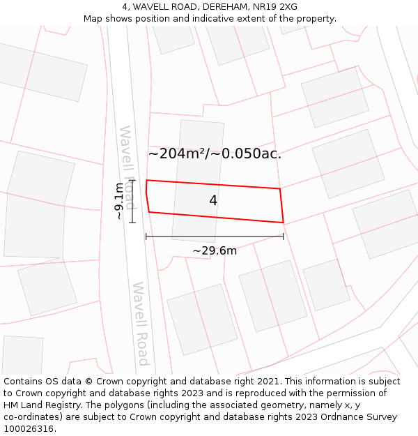 4, WAVELL ROAD, DEREHAM, NR19 2XG: Plot and title map