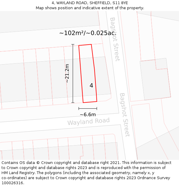 4, WAYLAND ROAD, SHEFFIELD, S11 8YE: Plot and title map
