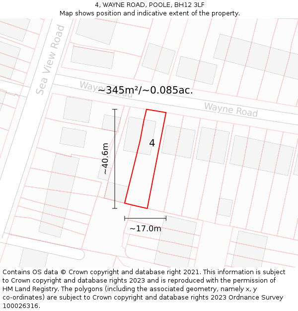 4, WAYNE ROAD, POOLE, BH12 3LF: Plot and title map