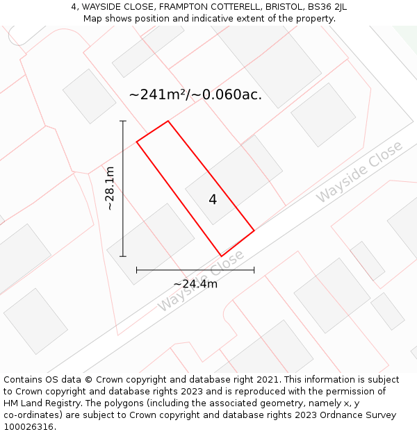 4, WAYSIDE CLOSE, FRAMPTON COTTERELL, BRISTOL, BS36 2JL: Plot and title map