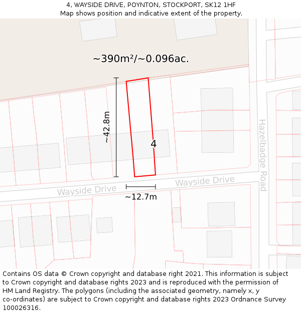 4, WAYSIDE DRIVE, POYNTON, STOCKPORT, SK12 1HF: Plot and title map