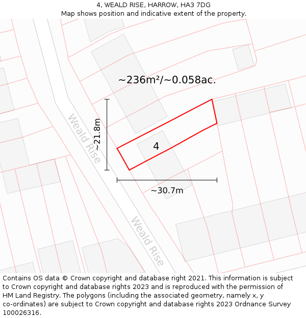 4, WEALD RISE, HARROW, HA3 7DG: Plot and title map