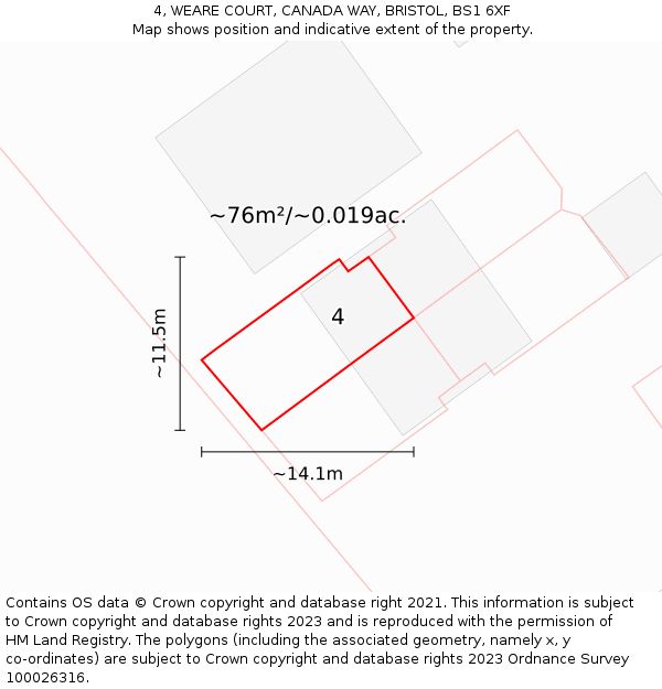 4, WEARE COURT, CANADA WAY, BRISTOL, BS1 6XF: Plot and title map