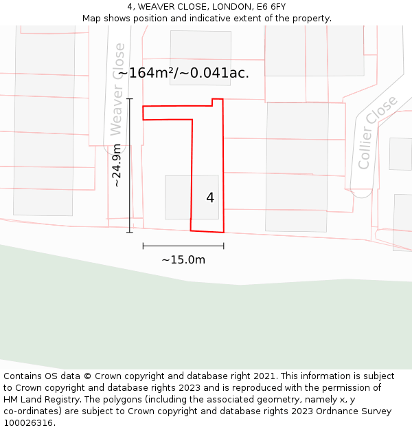 4, WEAVER CLOSE, LONDON, E6 6FY: Plot and title map