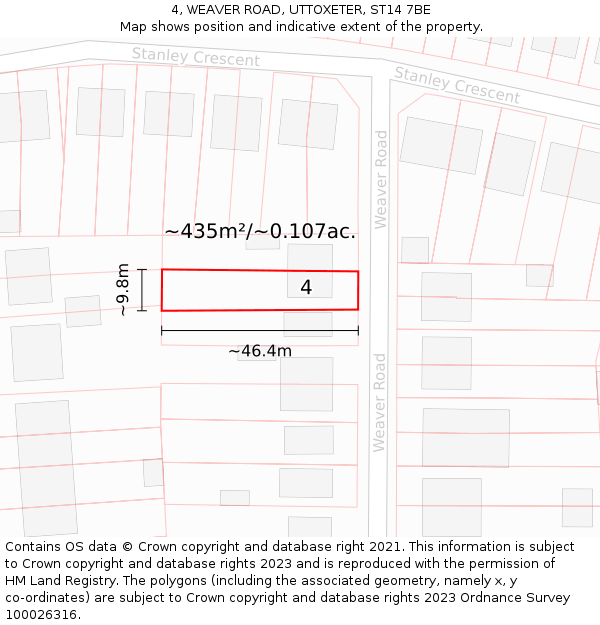 4, WEAVER ROAD, UTTOXETER, ST14 7BE: Plot and title map