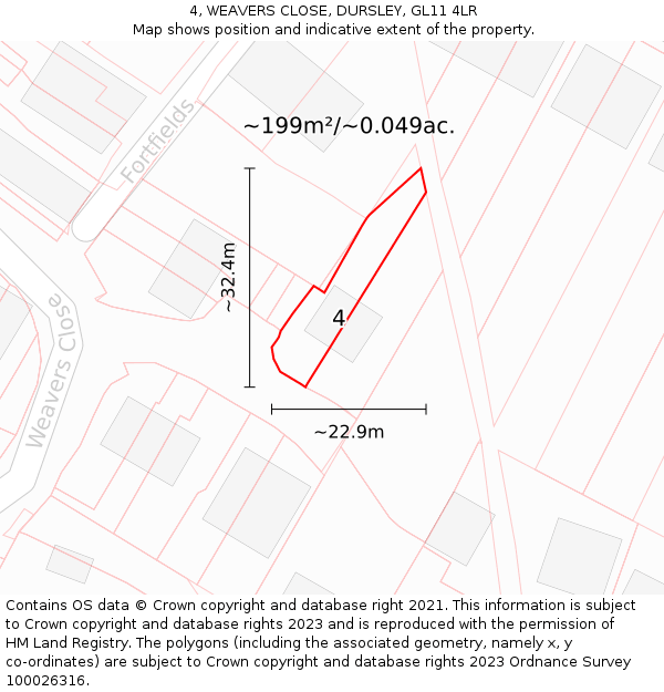 4, WEAVERS CLOSE, DURSLEY, GL11 4LR: Plot and title map