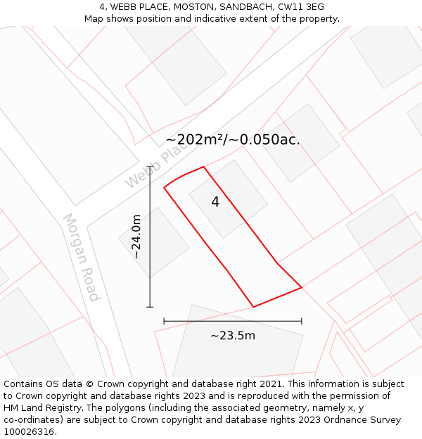 4, WEBB PLACE, MOSTON, SANDBACH, CW11 3EG: Plot and title map