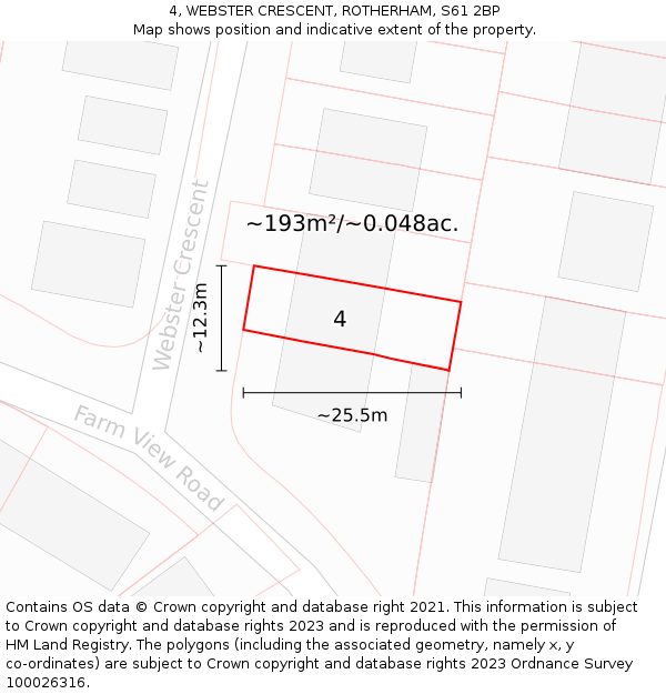 4, WEBSTER CRESCENT, ROTHERHAM, S61 2BP: Plot and title map