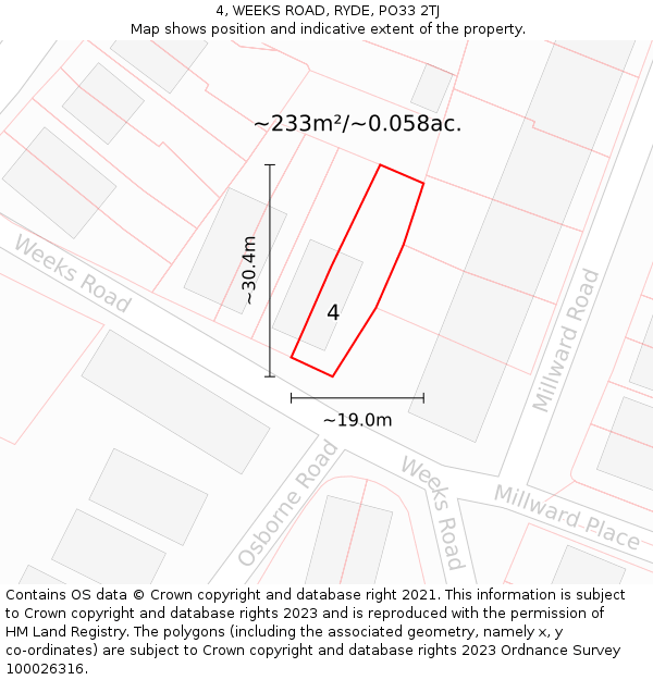 4, WEEKS ROAD, RYDE, PO33 2TJ: Plot and title map