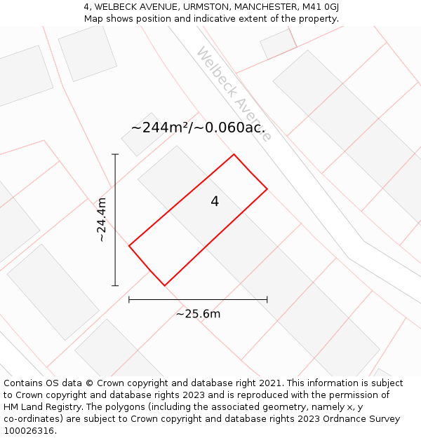 4, WELBECK AVENUE, URMSTON, MANCHESTER, M41 0GJ: Plot and title map