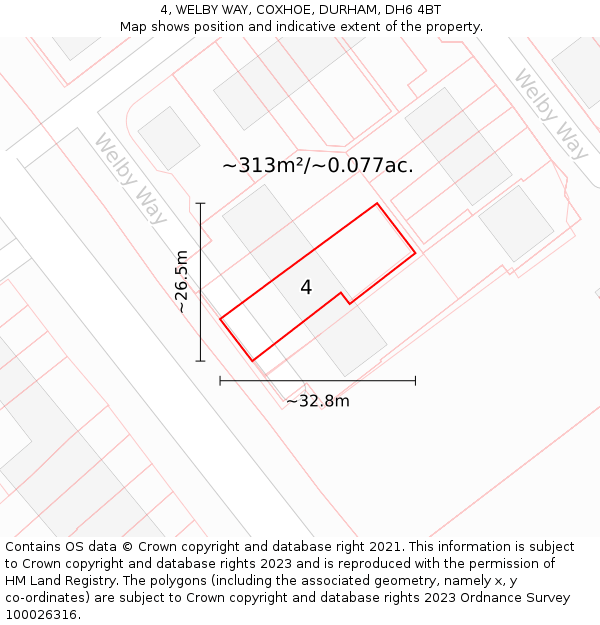 4, WELBY WAY, COXHOE, DURHAM, DH6 4BT: Plot and title map
